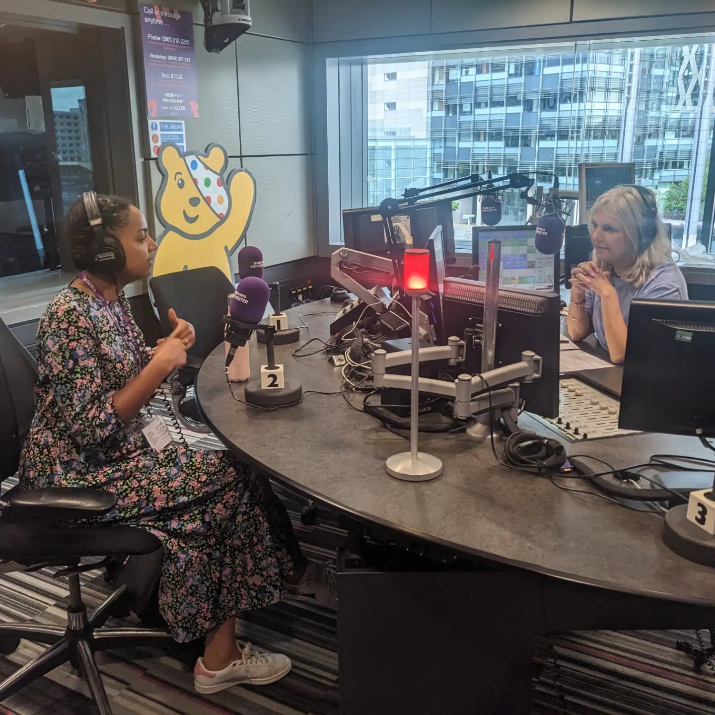 Arts industry guest speaker taking part in an interview on BBC radio Manchester